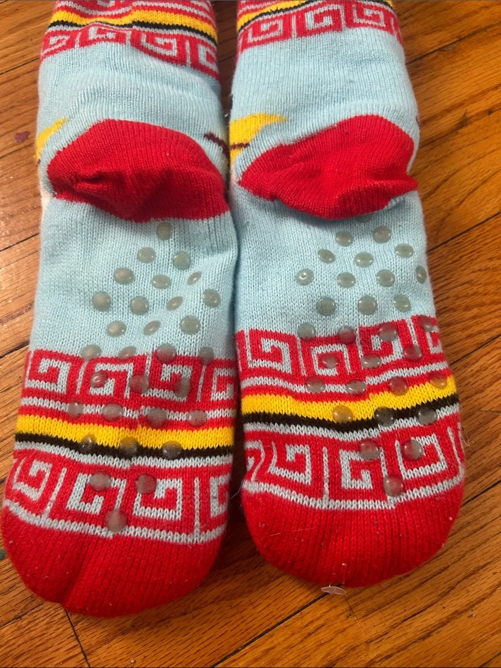 Cozy Light Blue & Red Panda Slipper Socks